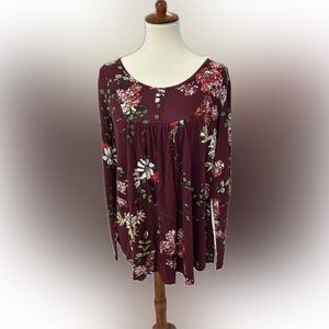 Floral, maroon, tunic shirt